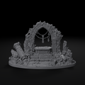 Ruined shrine terrain centerpiece for D&D, front view, unpainted resin