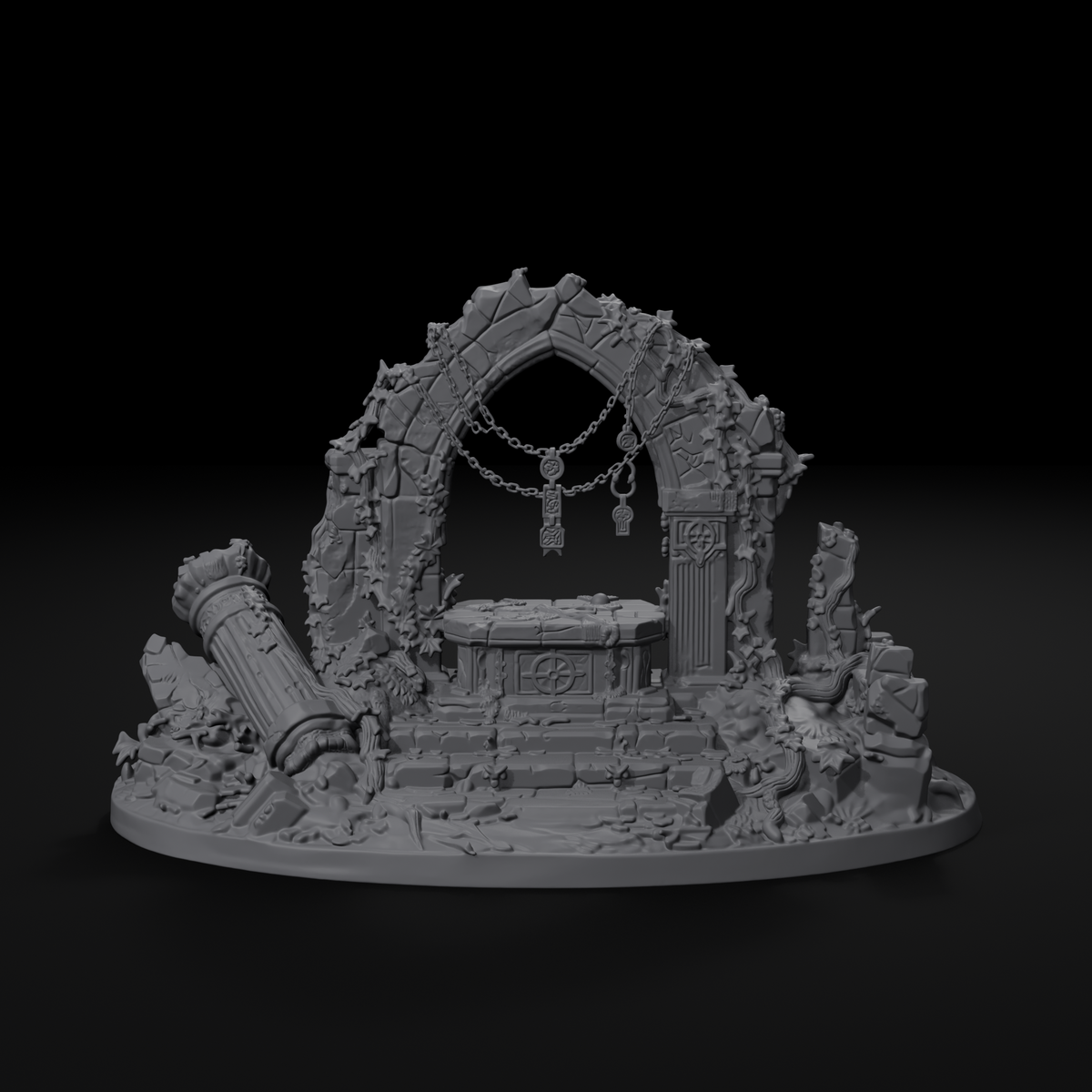 Ruined shrine STL file — front view