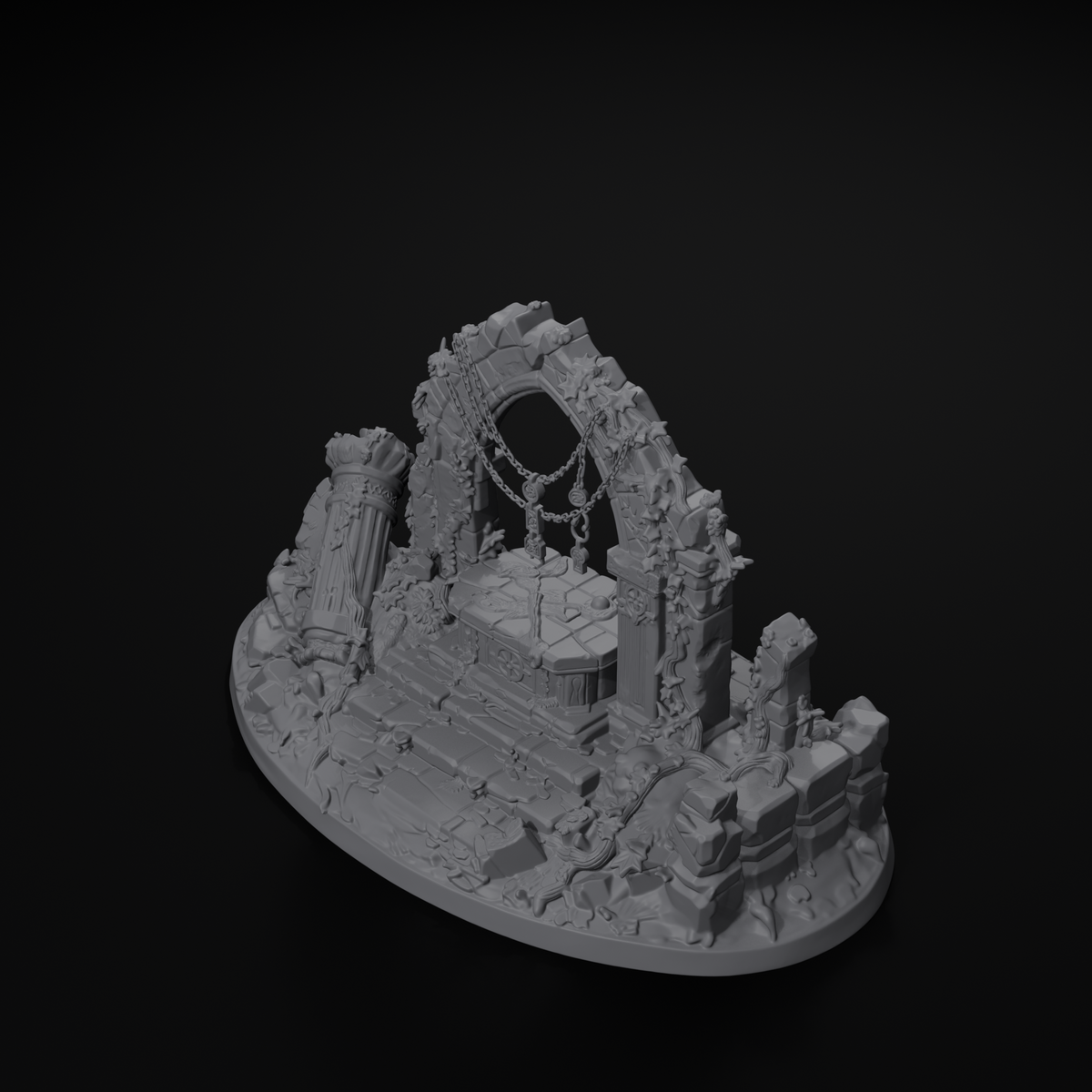 Ruined shrine STL file — isometric view