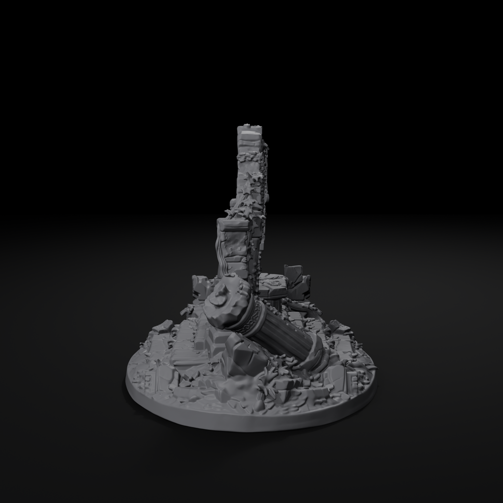 Ruined shrine terrain centerpiece for D&D, left view, unpainted resin