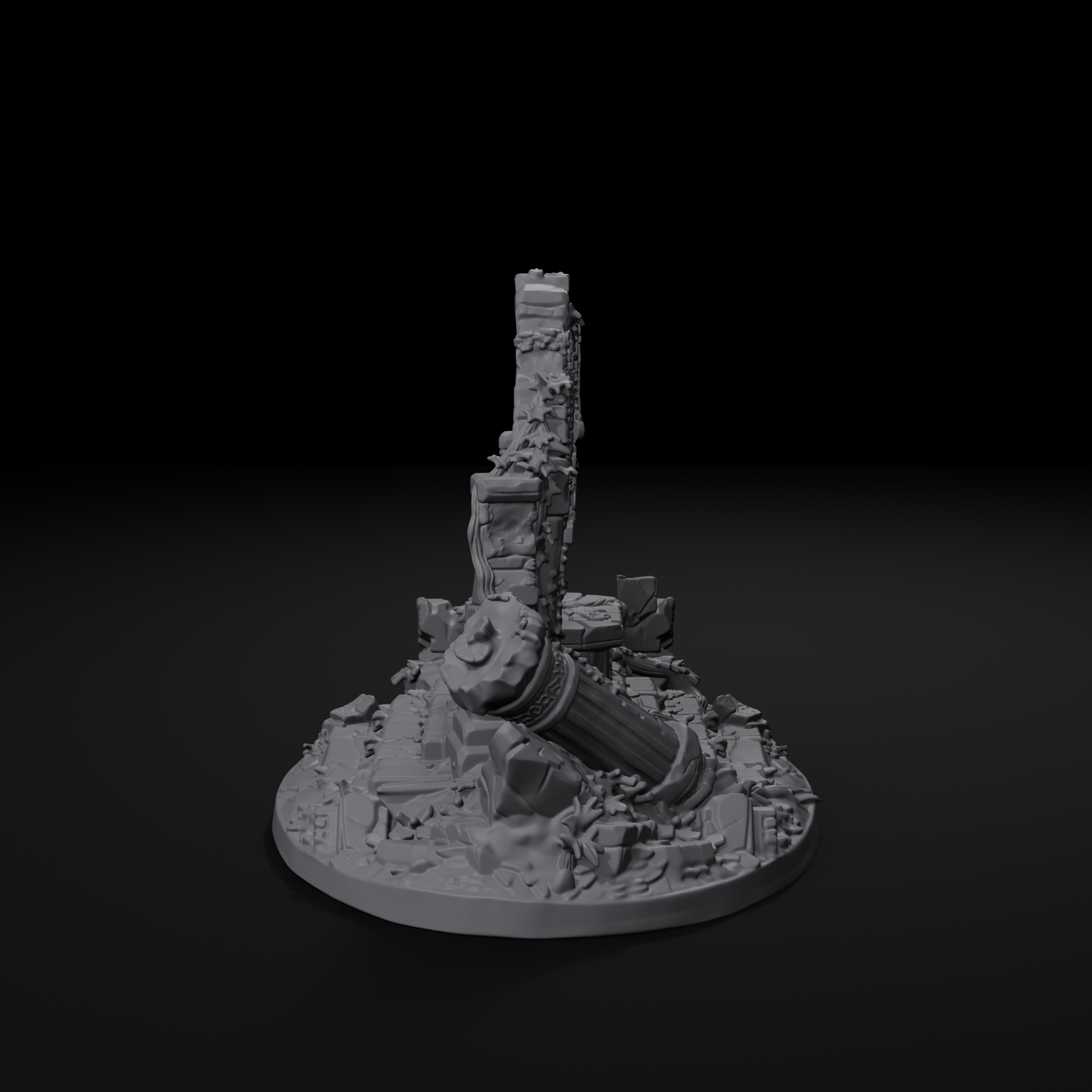 Ruined shrine terrain centerpiece for D&D, left view, unpainted resin