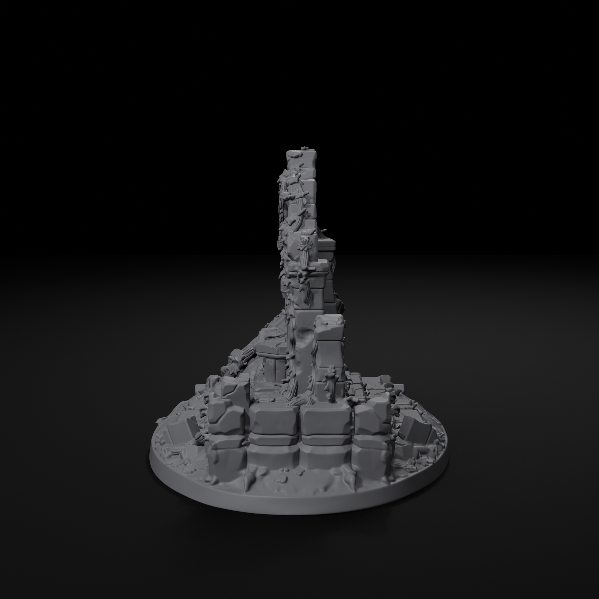 Ruined shrine terrain centerpiece for D&D, right view, unpainted resin