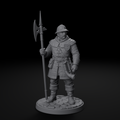 Town guard NPC D&D miniature, front view, unpainted resin