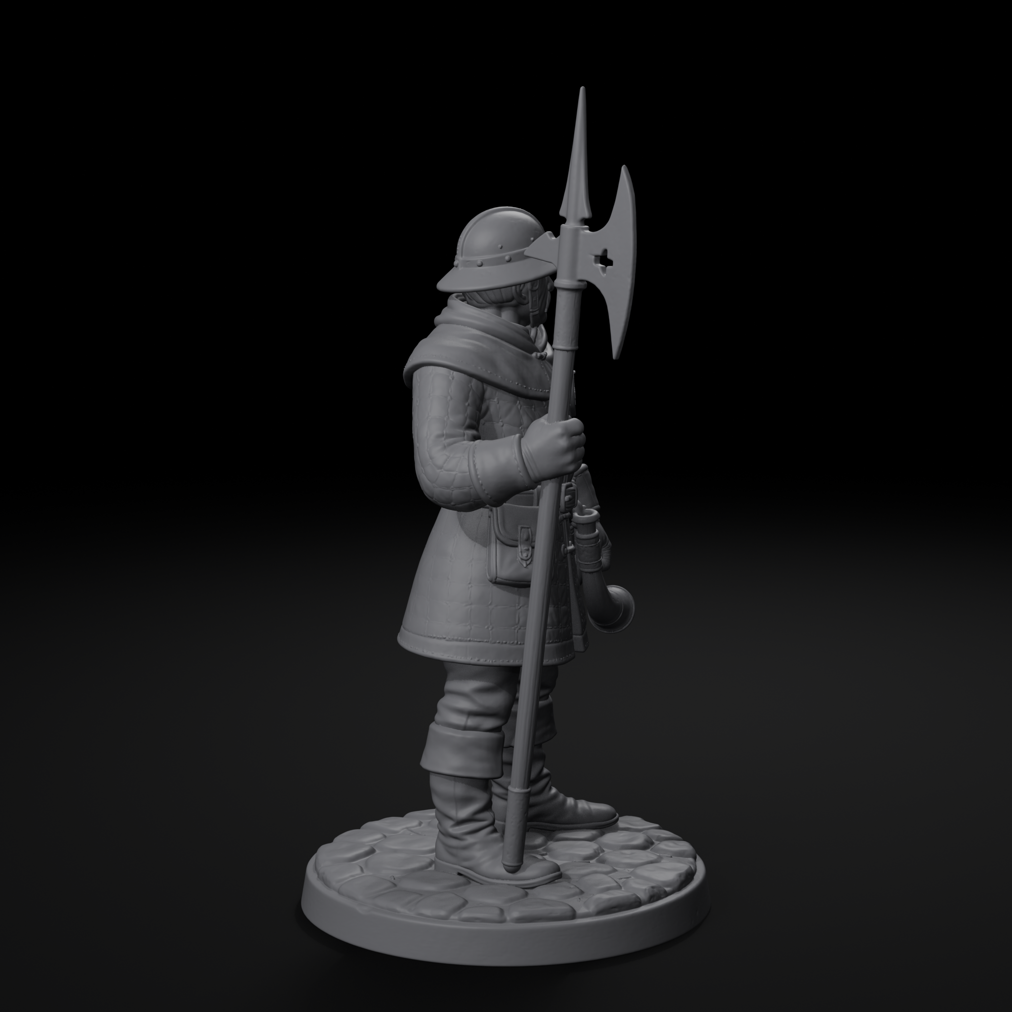 Town guard NPC D&D miniature, left view, unpainted resin