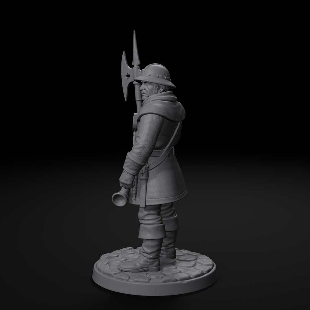 Town guard NPC D&D miniature, right view, unpainted resin
