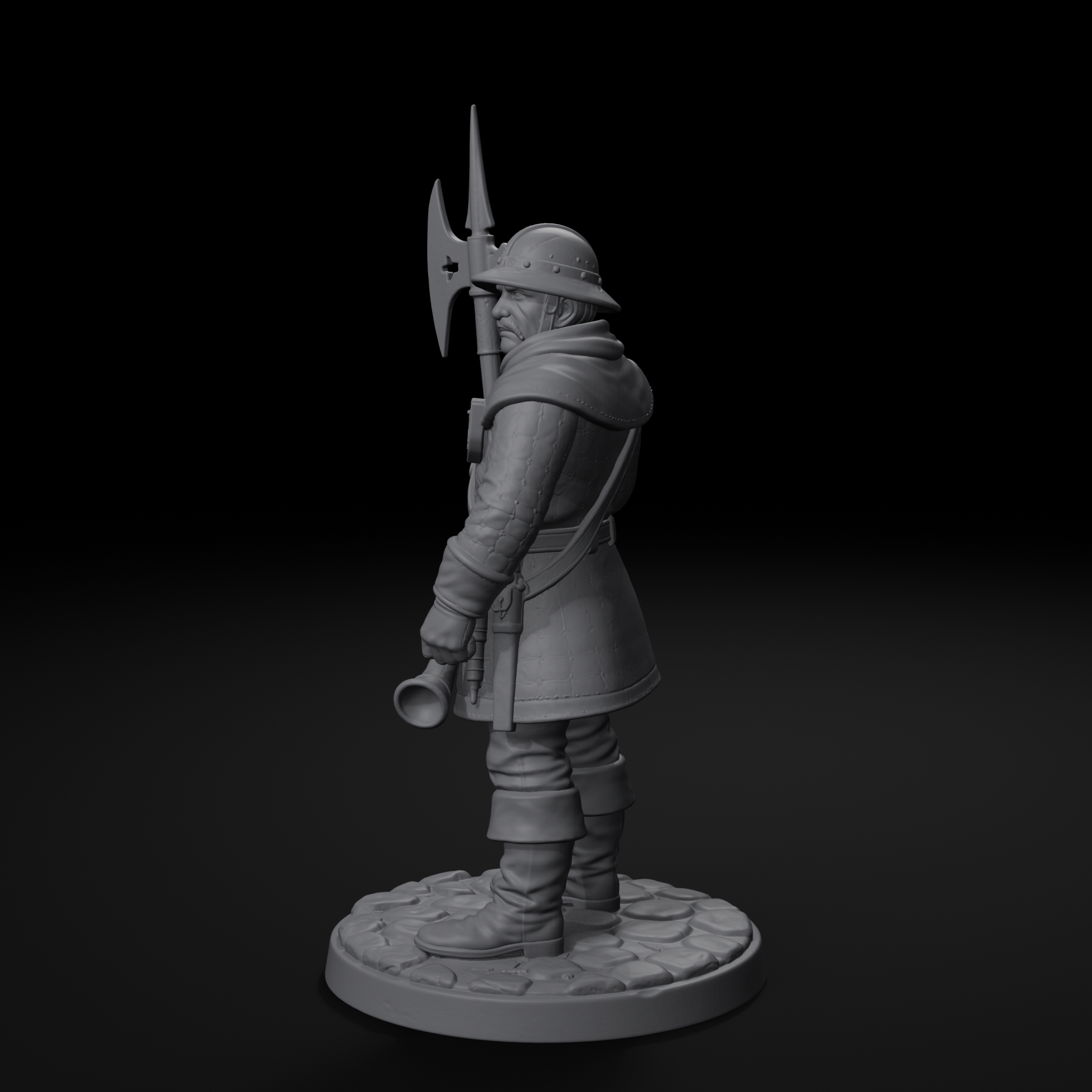 Town guard NPC D&D miniature, right view, unpainted resin