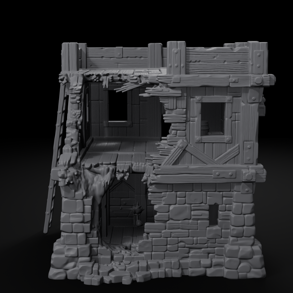 Watchtower terrain structure for D&D, back view, unpainted resin