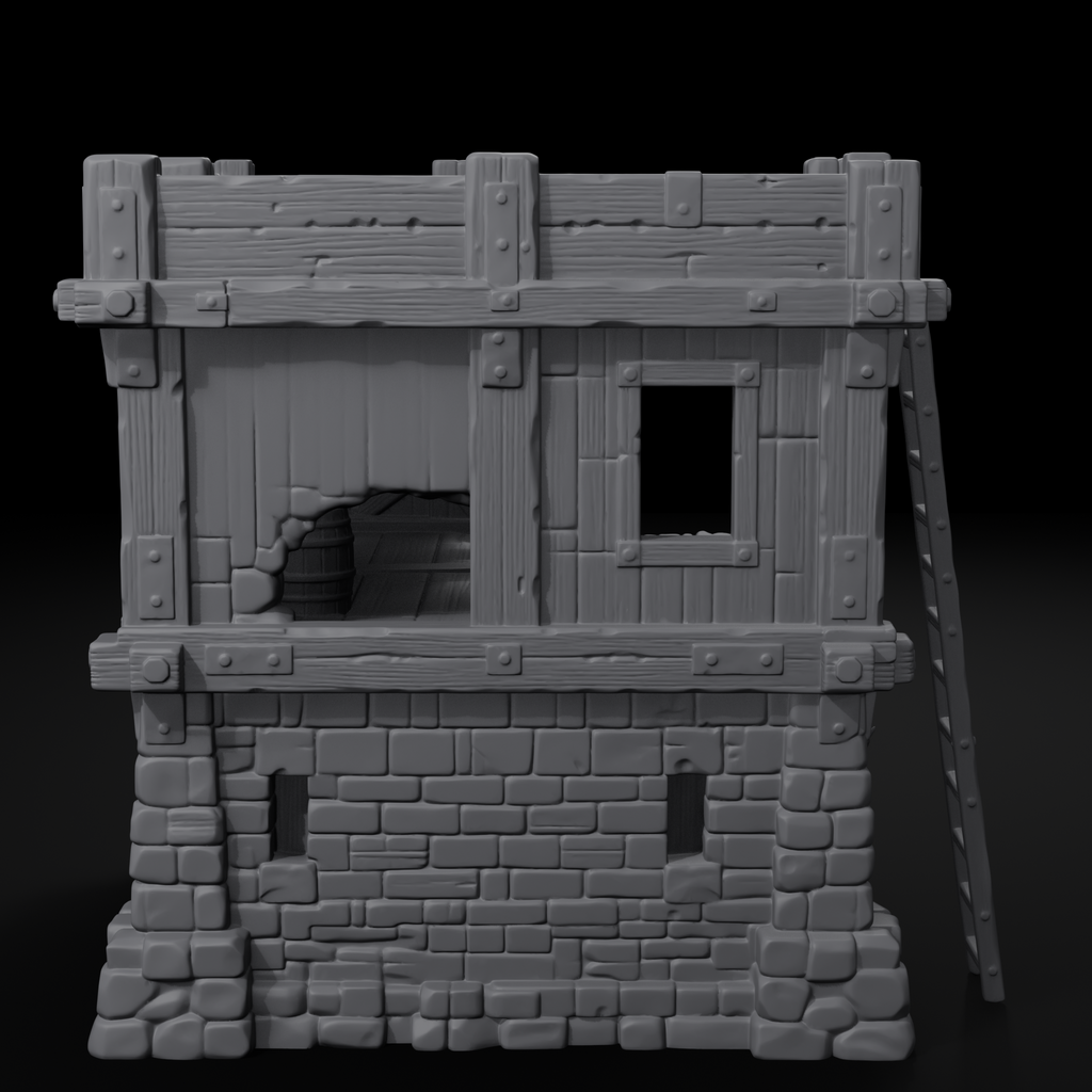 Watchtower terrain structure for D&D, front view, unpainted resin