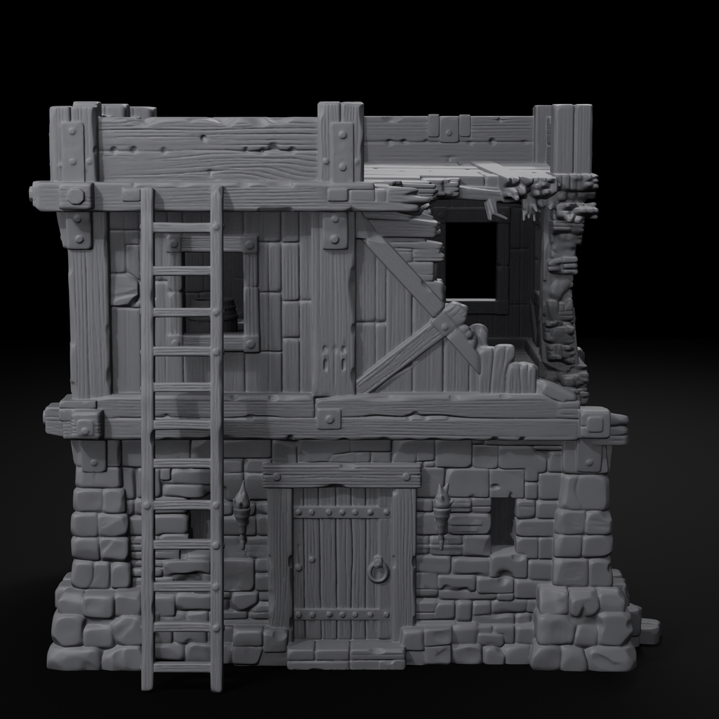 Watchtower terrain structure for D&D, right view, unpainted resin