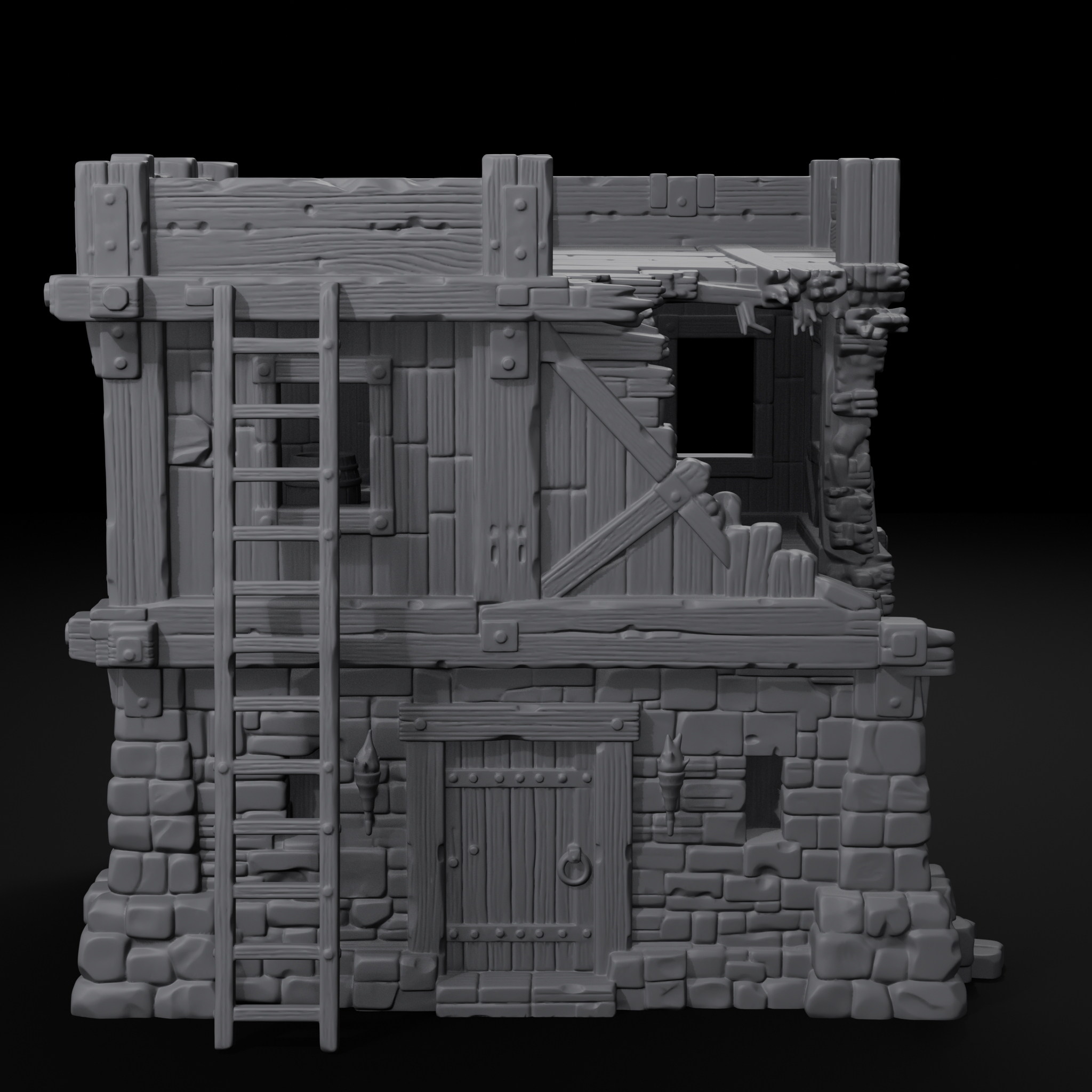 Watchtower terrain structure for D&D, right view, unpainted resin