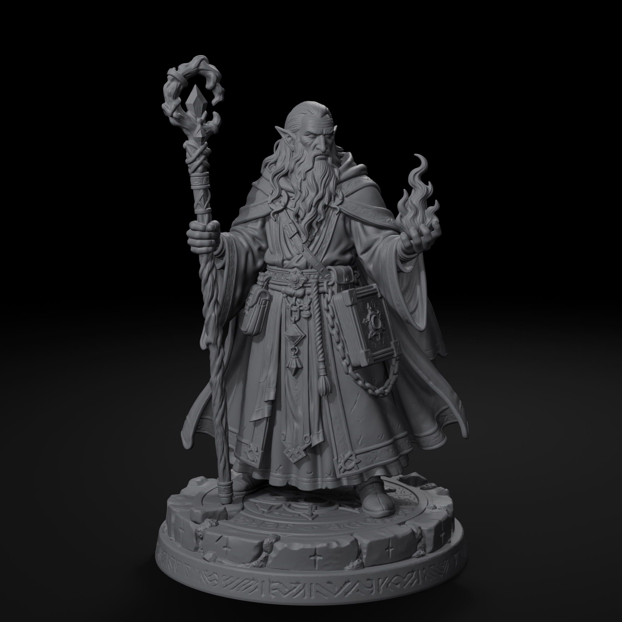 Heroes Pack — elf wizard miniature, front view, unpainted resin