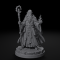 Elf wizard D&D miniature, front view, unpainted resin