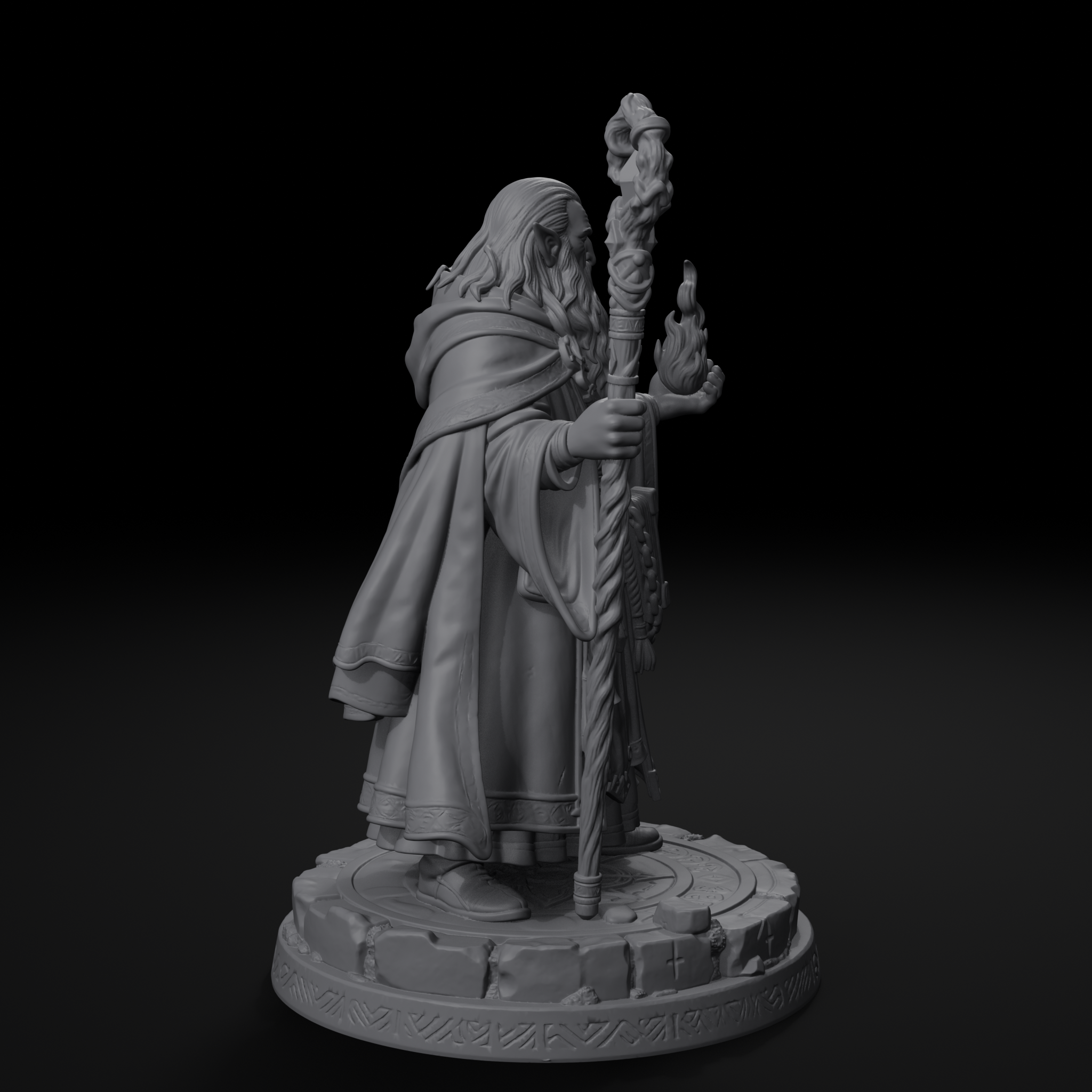 Elf wizard D&D miniature, left view, unpainted resin